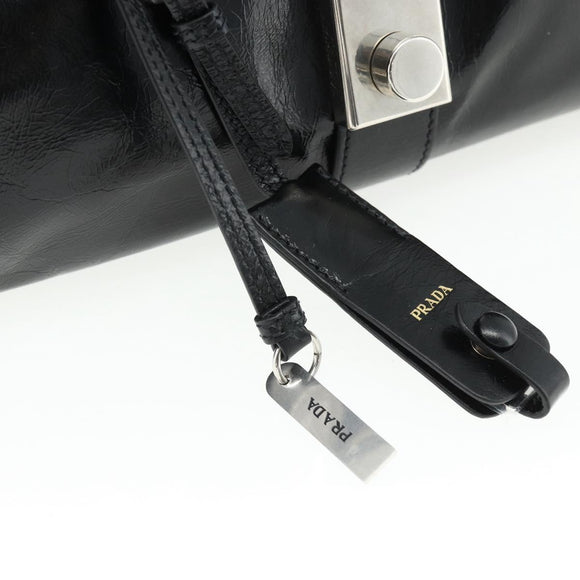 PRADA Hand Bag Leather Black Silver Auth ka3962SAM