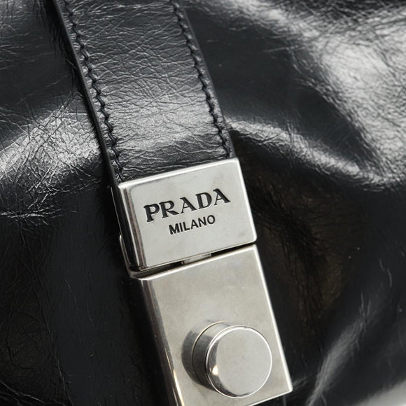 PRADA Hand Bag Leather Black Silver Auth ka3962SAM
