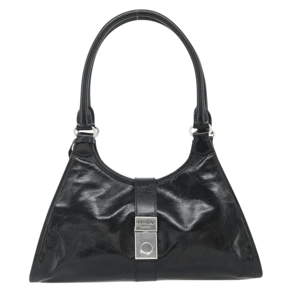 PRADA Hand Bag Leather Black Silver Auth ka3962SAM