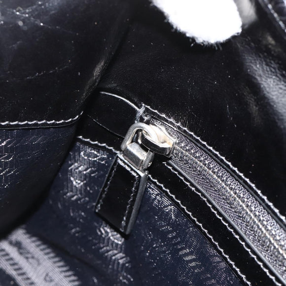 PRADA Hand Bag Leather Black Silver Auth ka3962SAM