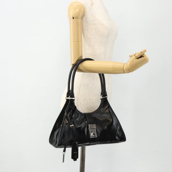 PRADA Hand Bag Leather Black Silver Auth ka3962SAM