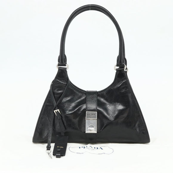 PRADA Hand Bag Leather Black Silver Auth ka3962SAM