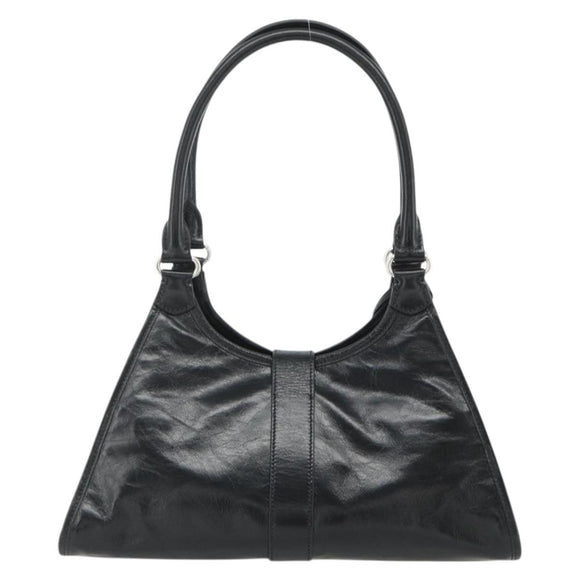 PRADA Hand Bag Leather Black Silver Auth ka3962SAM