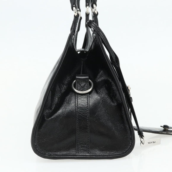 PRADA Hand Bag Leather Black Silver Auth ka3962SAM
