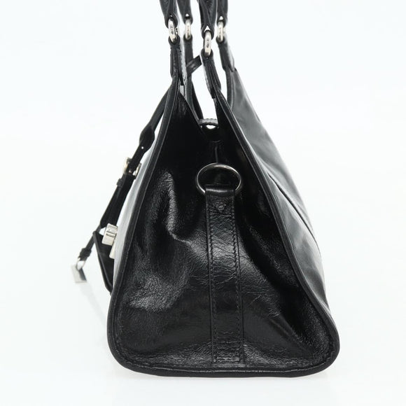 PRADA Hand Bag Leather Black Silver Auth ka3962SAM