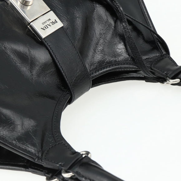 PRADA Hand Bag Leather Black Silver Auth ka3962SAM