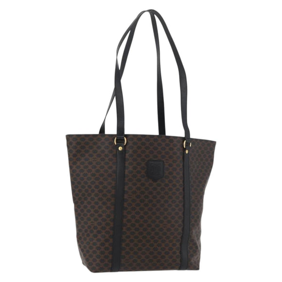 CELINE Macadam Canvas Tote Bag PVC Leather Black Gold Auth ka3966A