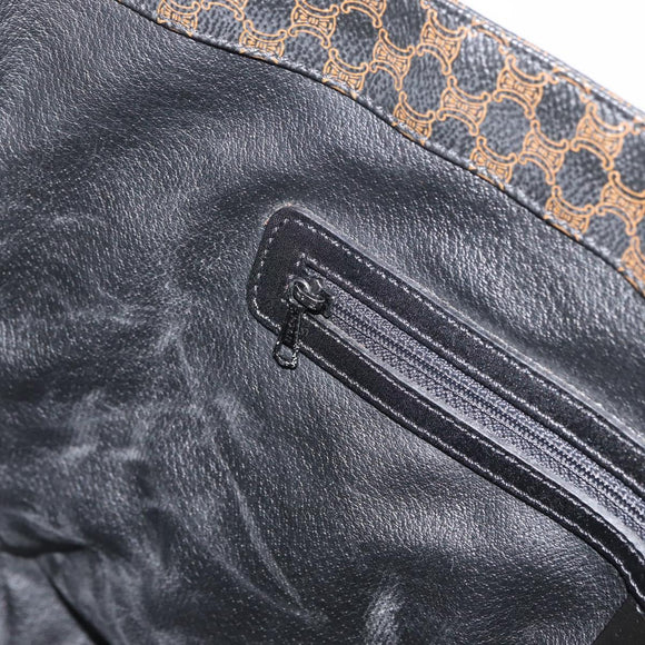CELINE Macadam Canvas Tote Bag PVC Leather Black Gold Auth ka3966A