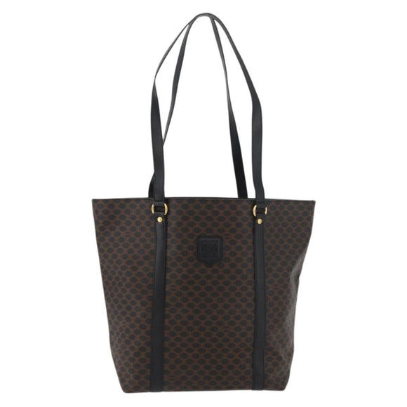 CELINE Macadam Canvas Tote Bag PVC Leather Black Gold Auth ka3966A