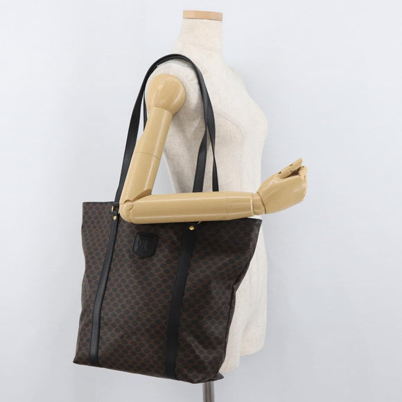CELINE Macadam Canvas Tote Bag PVC Leather Black Gold Auth ka3966A