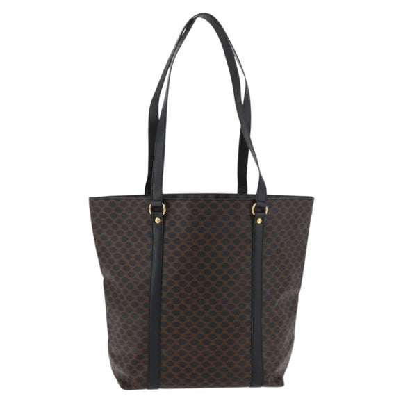 CELINE Macadam Canvas Tote Bag PVC Leather Black Gold Auth ka3966A