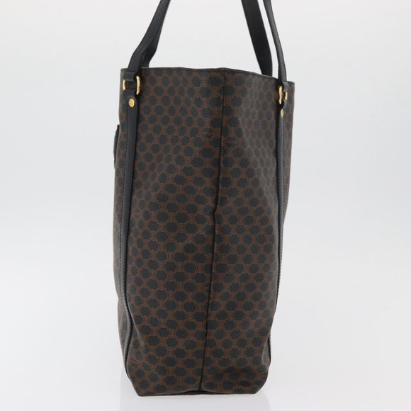 CELINE Macadam Canvas Tote Bag PVC Leather Black Gold Auth ka3966A