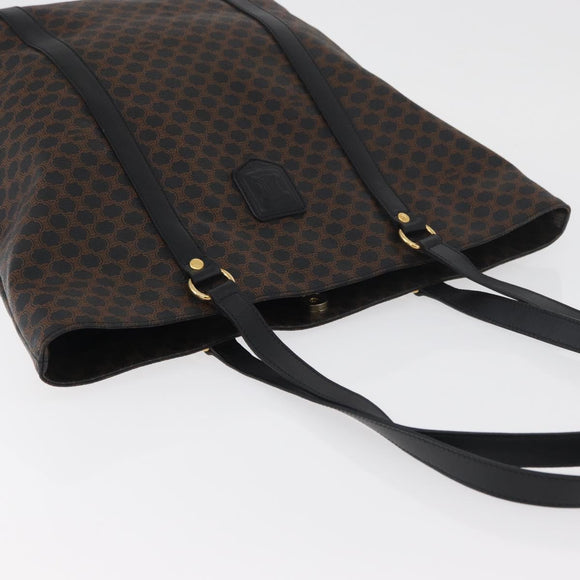 CELINE Macadam Canvas Tote Bag PVC Leather Black Gold Auth ka3966A