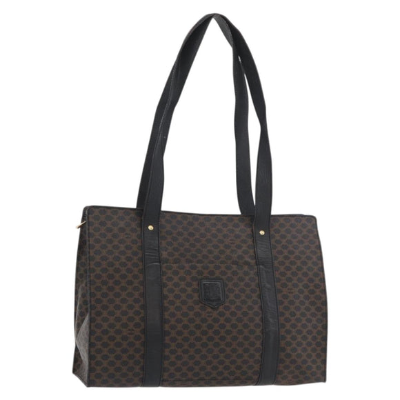 CELINE Macadam Canvas Tote Bag PVC Leather Black Gold Auth ka3968