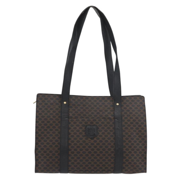 CELINE Macadam Canvas Tote Bag PVC Leather Black Gold Auth ka3968