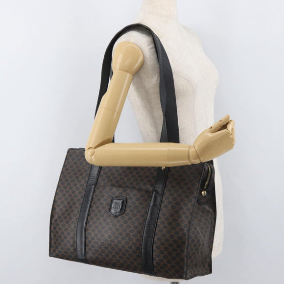 CELINE Macadam Canvas Tote Bag PVC Leather Black Gold Auth ka3968