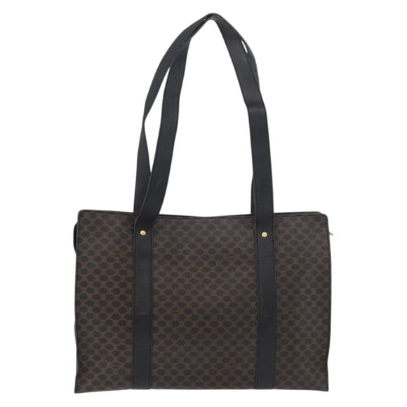 CELINE Macadam Canvas Tote Bag PVC Leather Black Gold Auth ka3968