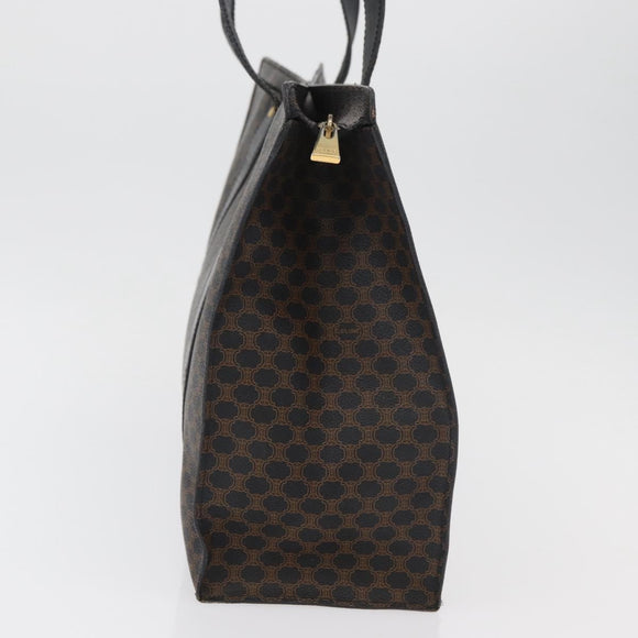 CELINE Macadam Canvas Tote Bag PVC Leather Black Gold Auth ka3968
