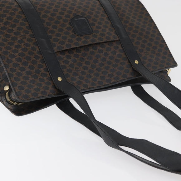 CELINE Macadam Canvas Tote Bag PVC Leather Black Gold Auth ka3968