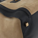 CELINE Luggage Medium Hand Bag Suede Leather Beige Gold black Auth ka3972A-9