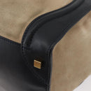 CELINE Luggage Medium Hand Bag Suede Leather Beige Gold black Auth ka3972A-16