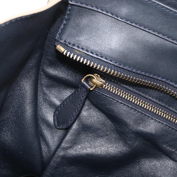 CELINE Luggage Medium Hand Bag Suede Leather Beige Gold black Auth ka3972A