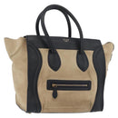 CELINE Luggage Medium Handtas Suède Leer Beige Goud zwart Auth ka3972A-1