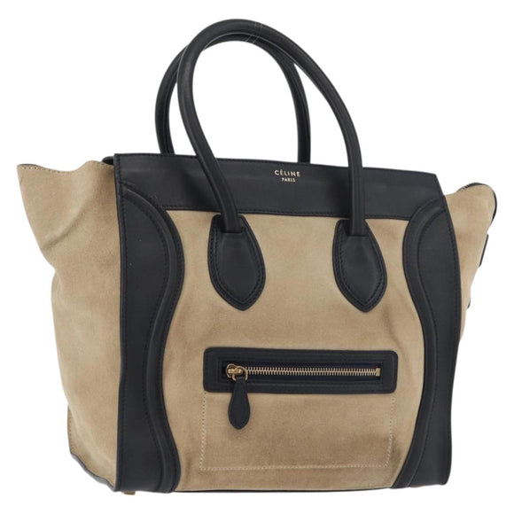 CELINE Luggage Medium Handtas Suède Leer Beige Goud zwart Auth ka3972A