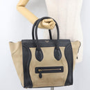 CELINE Luggage Medium Hand Bag Suede Leather Beige Gold black Auth ka3972A-22