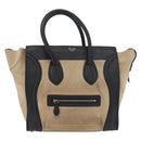 CELINE Luggage Medium Handtas Suède Leer Beige Goud zwart Auth ka3972A-13