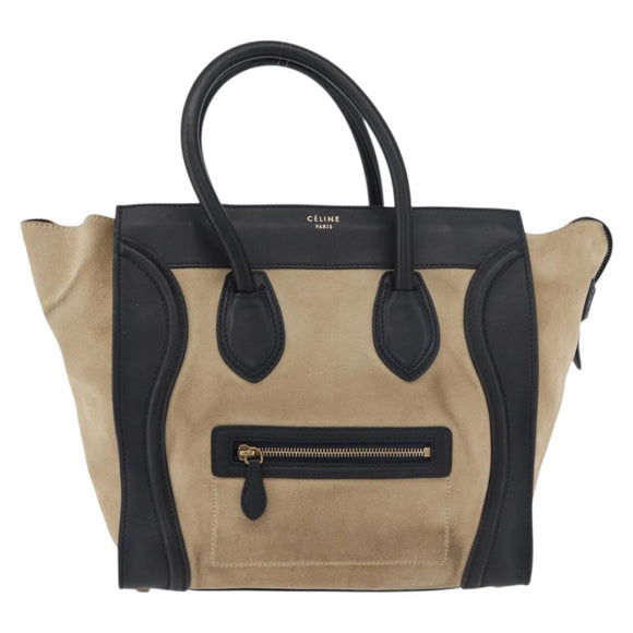 CELINE Luggage Medium Handtas Suède Leer Beige Goud zwart Auth ka3972A