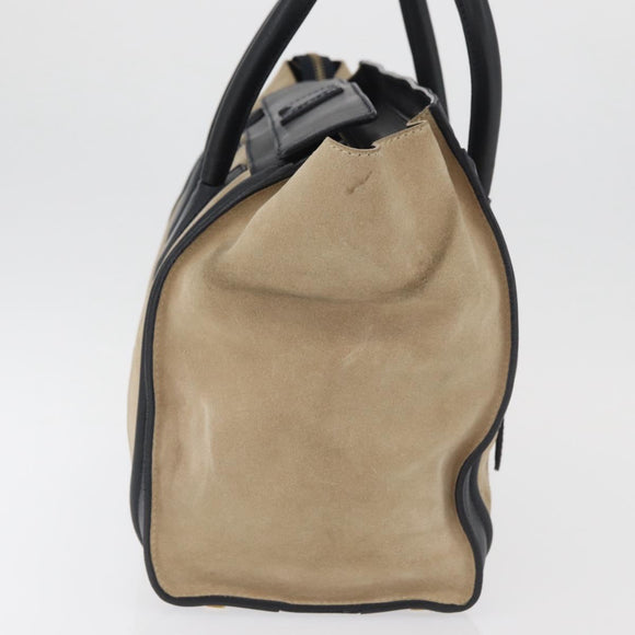 CELINE Luggage Medium Hand Bag Suede Leather Beige Gold black Auth ka3972A