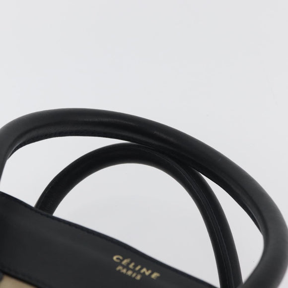CELINE Luggage Medium Hand Bag Suede Leather Beige Gold black Auth ka3972A