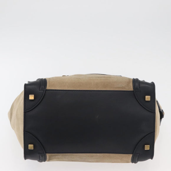 CELINE Luggage Medium Handtas Suède Leer Beige Goud zwart Auth ka3972A