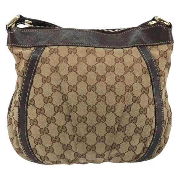 GUCCI GG Canvas Shoulder Bag Beige Gold 203257 Auth ka3983