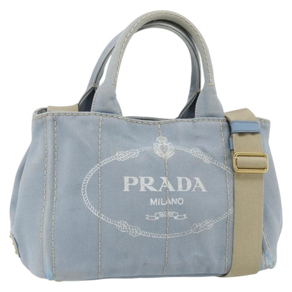 PRADA Canapa PM Hand Bag Canvas 2way Blue Gold Auth ka3985