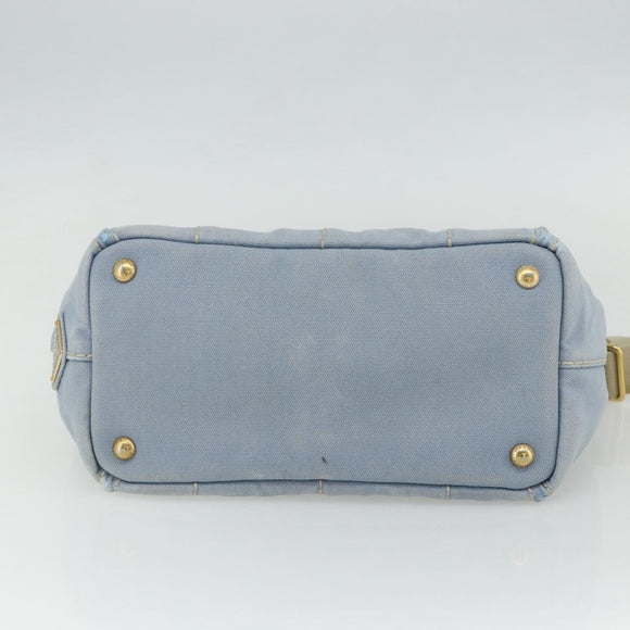 PRADA Canapa PM Hand Bag Canvas 2way Blue Gold Auth ka3985