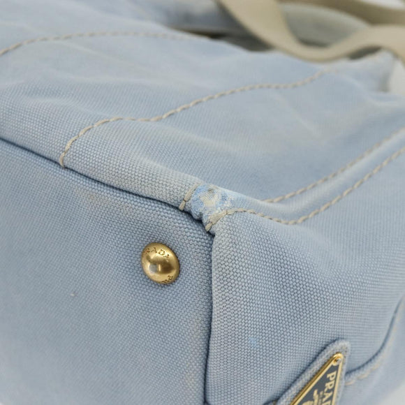 PRADA Canapa PM Hand Bag Canvas 2way Blue Gold Auth ka3985