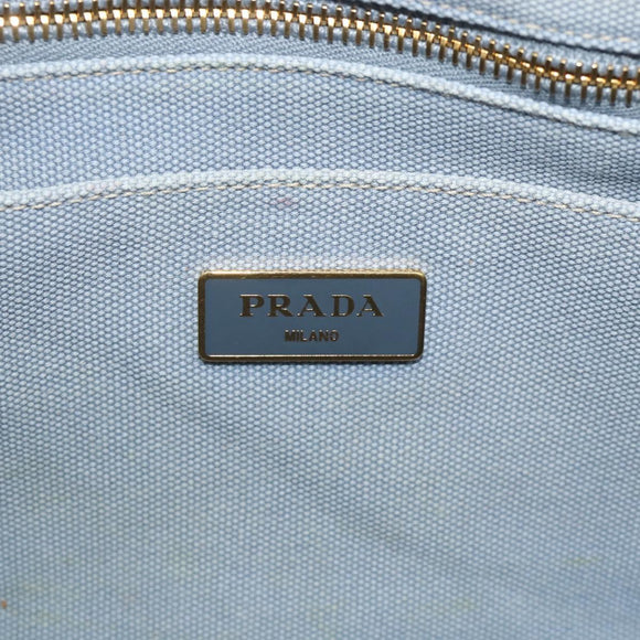 PRADA Canapa PM Hand Bag Canvas 2way Blue Gold Auth ka3985