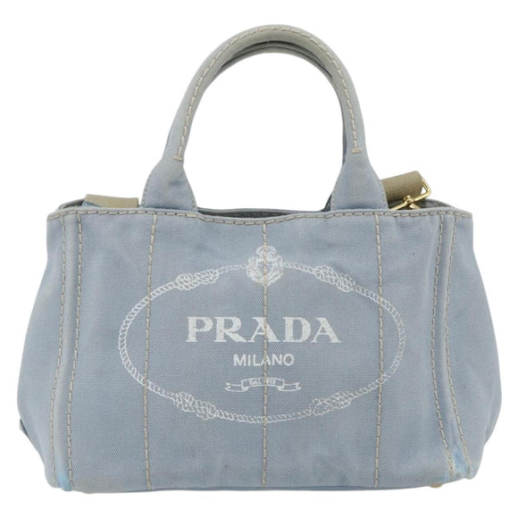 PRADA Canapa PM Hand Bag Canvas 2way Blue Gold Auth ka3985