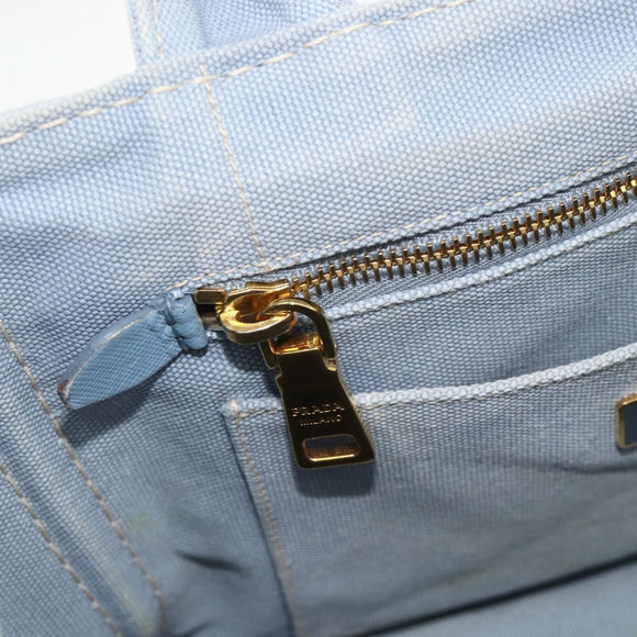 PRADA Canapa PM Hand Bag Canvas 2way Blue Gold Auth ka3985