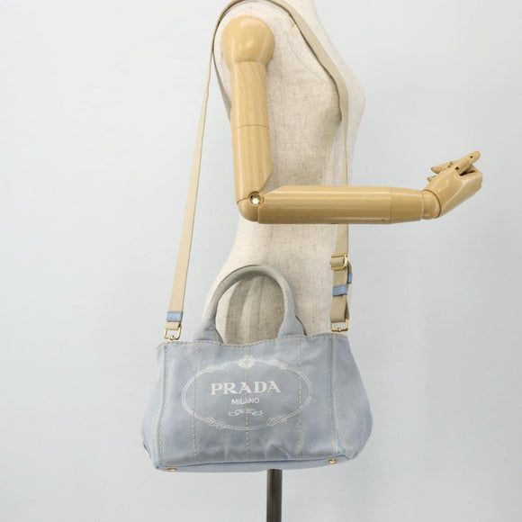 PRADA Canapa PM Hand Bag Canvas 2way Blue Gold Auth ka3985