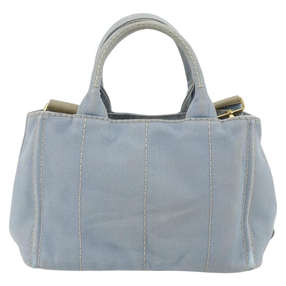 PRADA Canapa PM Hand Bag Canvas 2way Blue Gold Auth ka3985