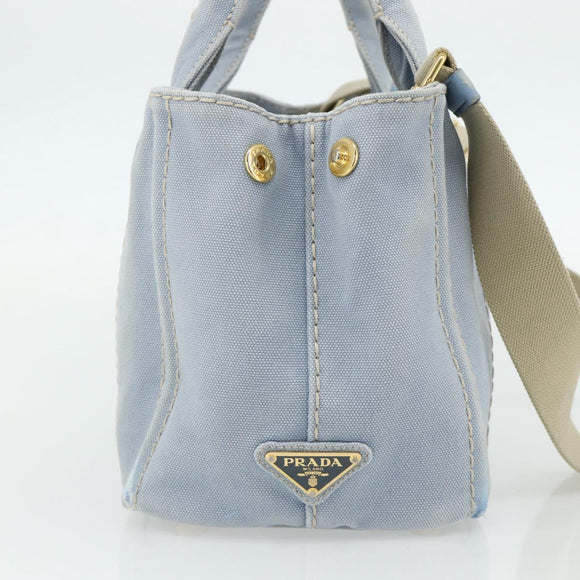 PRADA Canapa PM Hand Bag Canvas 2way Blue Gold Auth ka3985