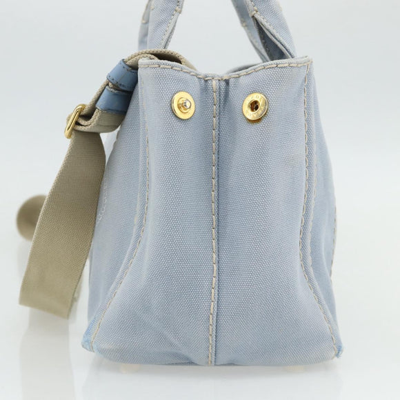 PRADA Canapa PM Hand Bag Canvas 2way Blue Gold Auth ka3985
