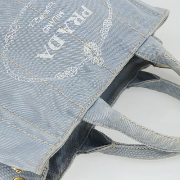 PRADA Canapa PM Hand Bag Canvas 2way Blue Gold Auth ka3985