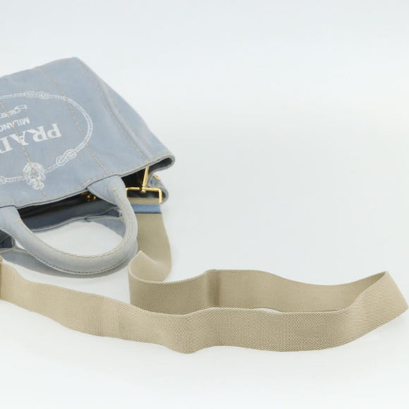 PRADA Canapa PM Hand Bag Canvas 2way Blue Gold Auth ka3985