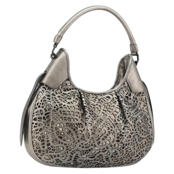 BURBERRY Shoulder Bag Leather Canvas Silver Auth ka3987A