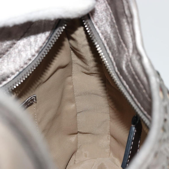 BURBERRY Shoulder Bag Leather Canvas Silver Auth ka3987A