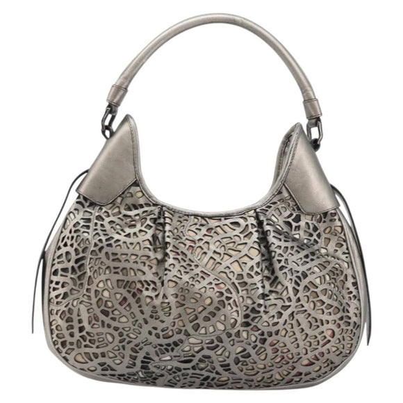 BURBERRY Shoulder Bag Leather Canvas Silver Auth ka3987A